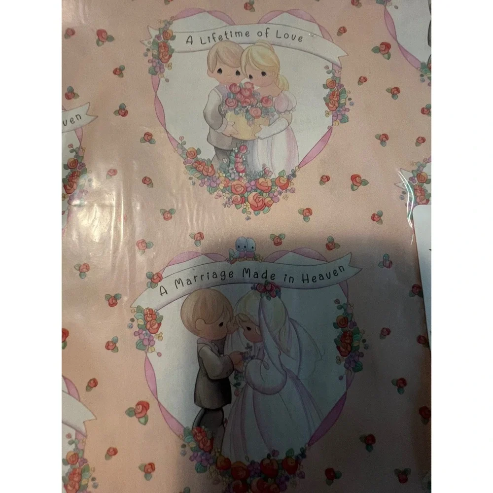 Vintage NOS Hallmark Precious Moments Wedding Gift Wrap 2 Sheets Pink EW4530